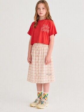 BOBO CHOSES PLAY MIDI SKIRT RED GRID CHECK PATTERN